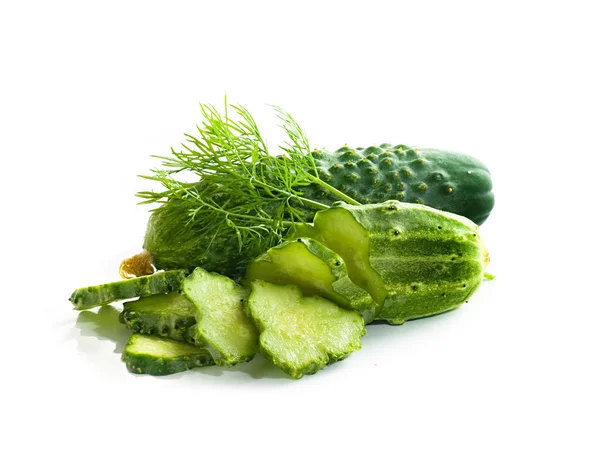 Cucumber and slices isolated on a white background — Stock Photo, Image