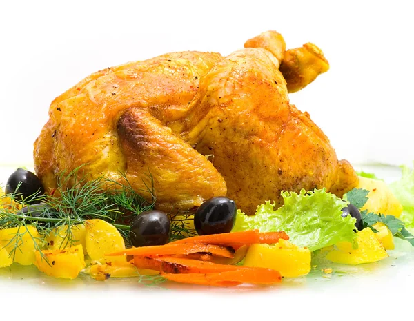 Жареный цыпленок, овощной картофель — стоковое фото
