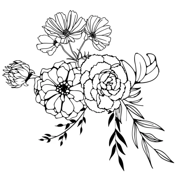 花のデザイン 化粧品 グリーティングカード 招待状 着色本のための手描き ベクターストックイラスト — ストックベクタ