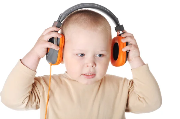 Menino com fones de ouvido — Fotografia de Stock