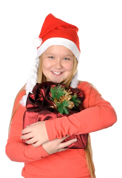 Menina feliz com presente — Fotografia de Stock