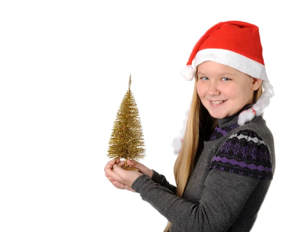 Adolescente em chapéu de Santa — Fotografia de Stock