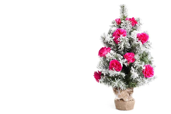 雪と新鮮なバラの装飾が施されたクリスマスグリーン3 — ストック写真