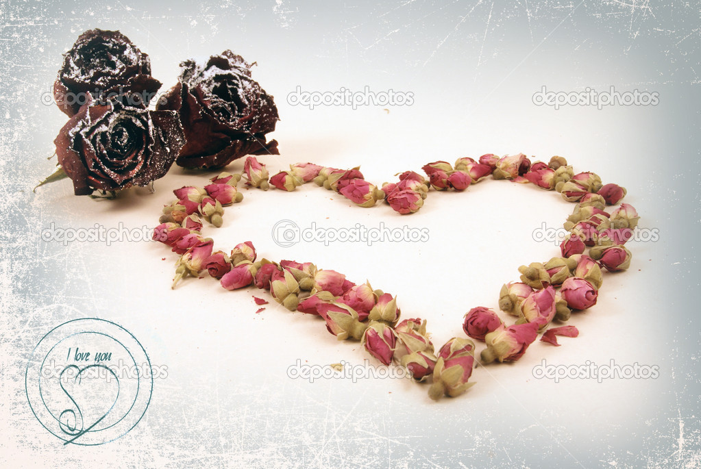 Buds of the dried roses as a heart