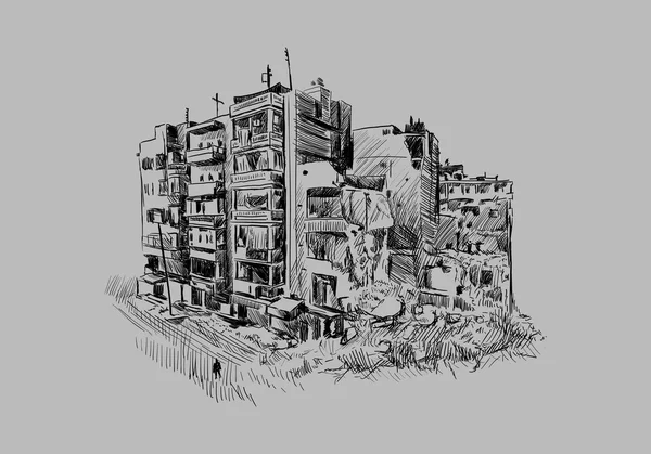 Edificio destruido — Vector de stock