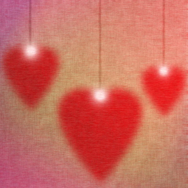 Üç kırmızı kalpler ile Sevgililer günü kartı — Stok fotoğraf