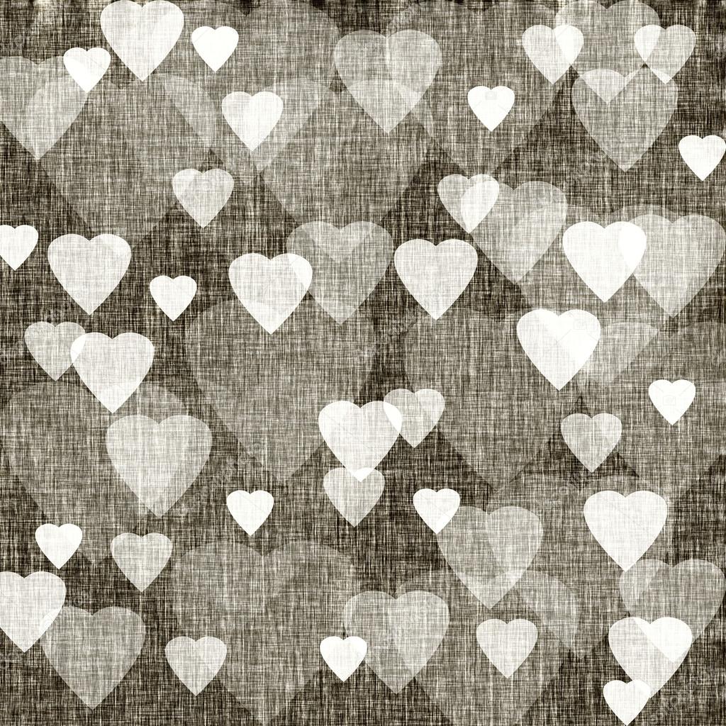 Brown background with hearts, linen texture