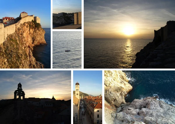 Vista dalle mura di Dubrovnik, Croazia: collage di foto, cartoline, cartoline — Foto Stock