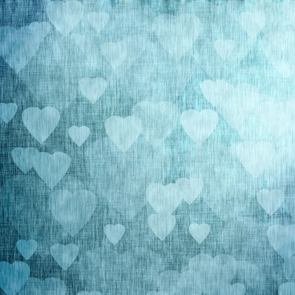 Fond texturé bleu avec coeurs, lin, tissu — Photo
