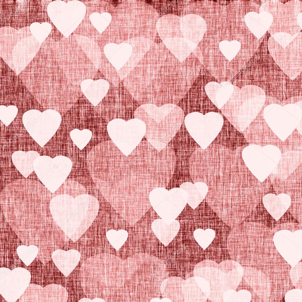 Bright red textured background with hearts, linen, fabric