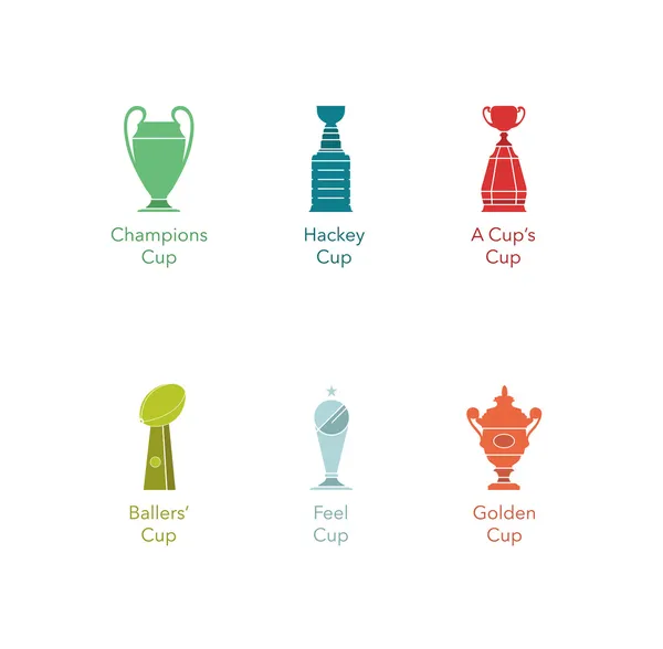 Ensemble de six tasses ou trophées différents — Image vectorielle