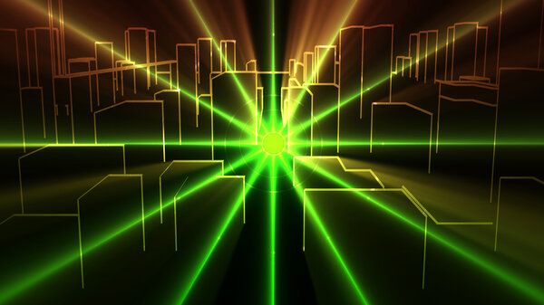 Звезда светит через город
