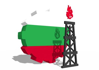 dişli ve 3d gaz sondaj platformu modeli yakınlarında Bulgaristan Ulusal bayrak
