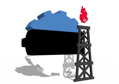 dişli ve 3d gaz sondaj platformu modeli yakınındaki Estonya ulusal bayrak