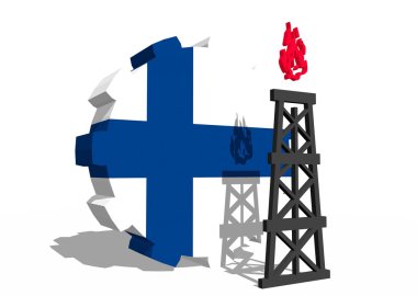 dişli ve 3d gaz sondaj platformu modeli yakınındaki Finlandiya ulusal bayrak