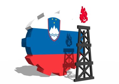 dişli ve 3d gaz sondaj platformu modeli yakınındaki Slovenya ulusal bayrak
