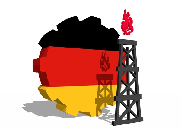 ギアと 3 d リグ ガスモデル近くドイツ国旗 — ストック写真