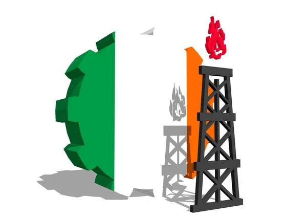 Εθνική σημαία της Ιρλανδίας για εργαλεία και 3d μοντέλο εξέδρα αερίου κοντά — Φωτογραφία Αρχείου