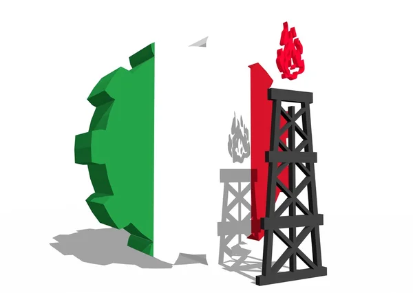 Bandera nacional de Italia en el engranaje y el modelo de plataforma de gas 3d cerca —  Fotos de Stock