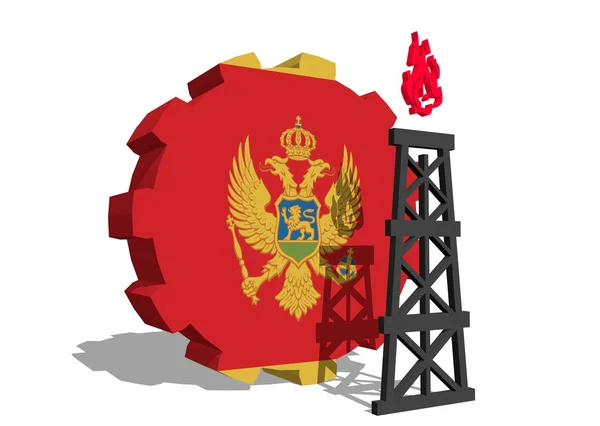 Montenegro flagga på redskap och 3d gas rigg modell nära — Stockfoto