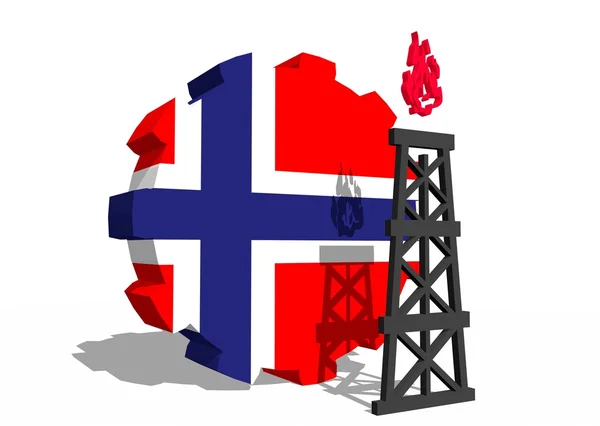 Государственный флаг Норвегии на передаче и 3D модель газовой буровой установки вблизи — стоковое фото