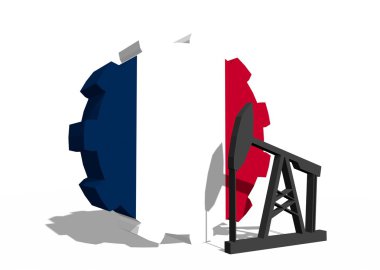 Fransa ulusal bayrak dişli ve yakın 3d derrick modeli