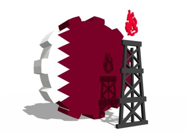 Katar ulusal bayrak dişli ve 3d gaz sondaj platformu modeli yakınındaki