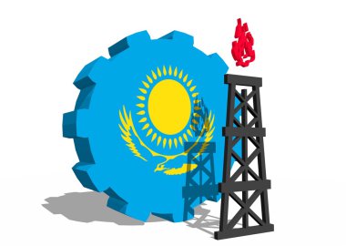 dişli ve 3d gaz sondaj platformu modeli yakın Kazakistan bayrağı
