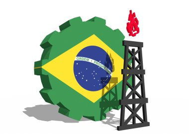 Brezilya ulusal bayrak dişli ve 3d gaz sondaj platformu modeli yakınındaki