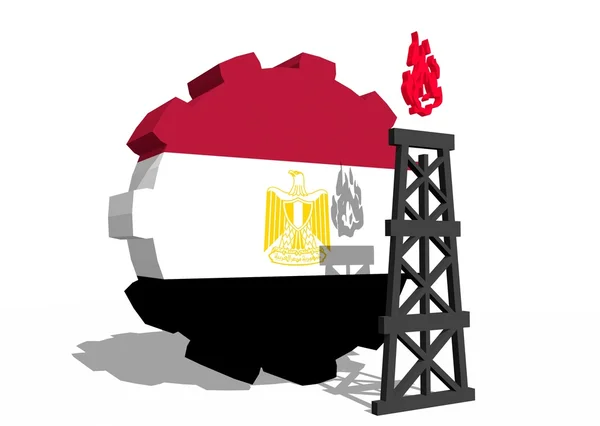 Egitto bandiera nazionale su ingranaggi e 3d gas rig modello vicino — Foto Stock