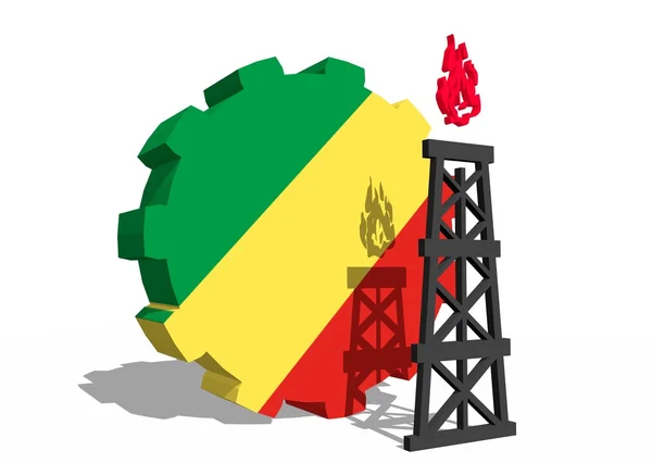 Congo national flag on gear and 3d gas rig model near — Stock Photo, Image