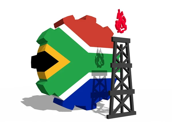 South africa national flag on gear and 3d gas rig model near — Stock Photo, Image