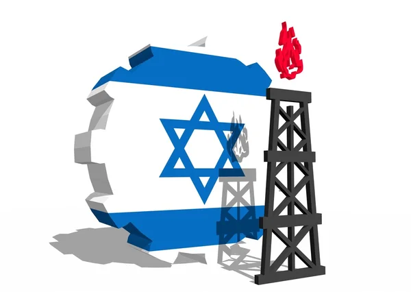 Israels flagga på redskap och 3d gas rigg modell nära — Stockfoto