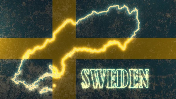 Schema luminoso al neon sullo sfondo della bandiera nazionale — Foto Stock