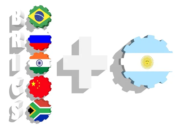 BRICS medlemmar flaggor på gears — Stockfoto