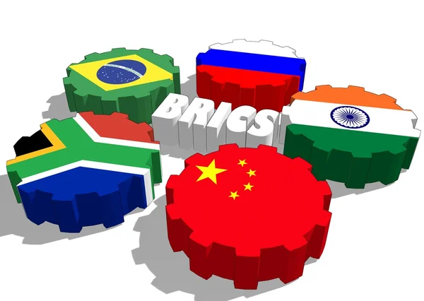 Brics membros bandeiras em engrenagens — Fotografia de Stock