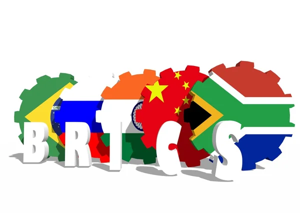 BRICs gears üyeler bayrakları — Stok fotoğraf