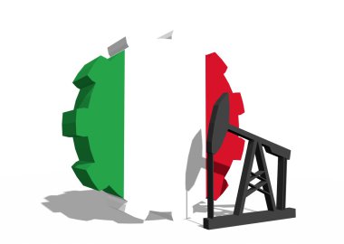 Dişli ve 3d derrick modeli yakınındaki İtalya ulusal bayrak