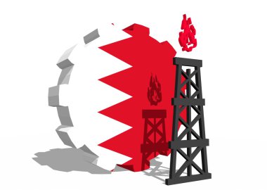dişli ve 3d gaz sondaj platformu modeli yakınındaki Bahreyn bayrağı