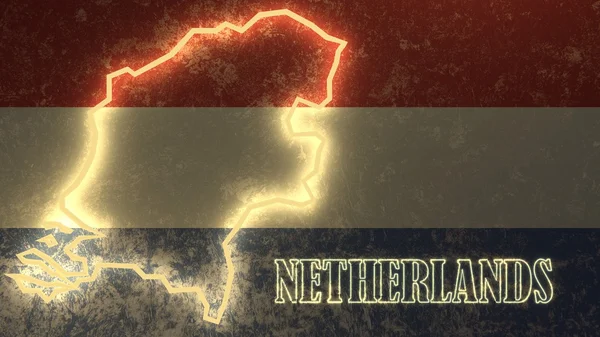 Neon stralend overzicht kaart op nationale vlag achtergrond — Stockfoto