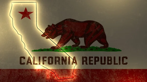 Mapa de contorno brilhante de néon no fundo da bandeira do estado — Fotografia de Stock