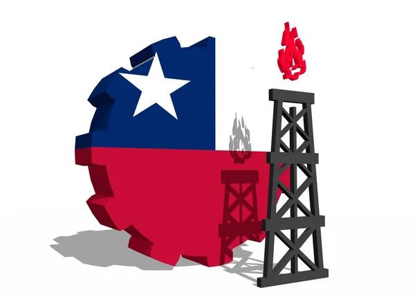 Государственный флаг Чили на передаче и 3D модель газовой буровой установки вблизи — стоковое фото