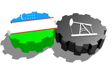 Özbekistan ve 3d derrick model vites üzerinde ulusal bayrak