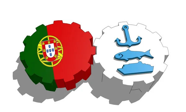 National flag of the portugal and ship, fish, anchor icons on gears — Stock Photo, Image