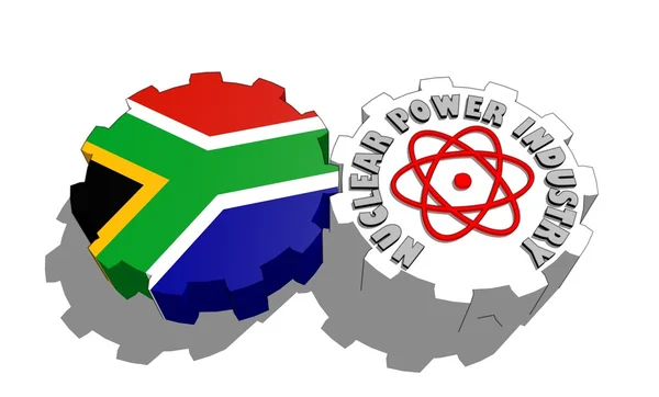 South africa republic national flag and atom energy symbol on gears — Stock Photo, Image