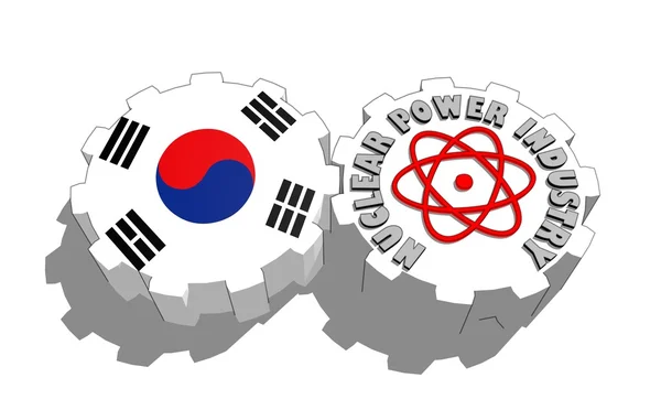 Sydkorea flagga och atom energi medborgaresymbol på gears — Stockfoto