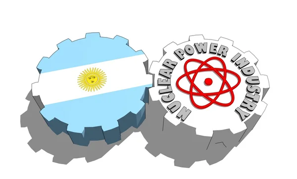 Государственный флаг Аргентины и символ атомной энергии на шестернях — стоковое фото