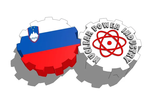 Slovenia national flag and atom energy symbol on gears — Stock Photo, Image