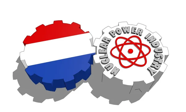 Nederland nationale vlag en Atoom energie symbool op versnellingen — Stockfoto