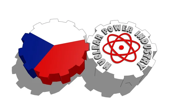 Czech national flag and atom energy symbol on gears — Stock Photo, Image